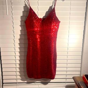 Red sequin cocktail dress